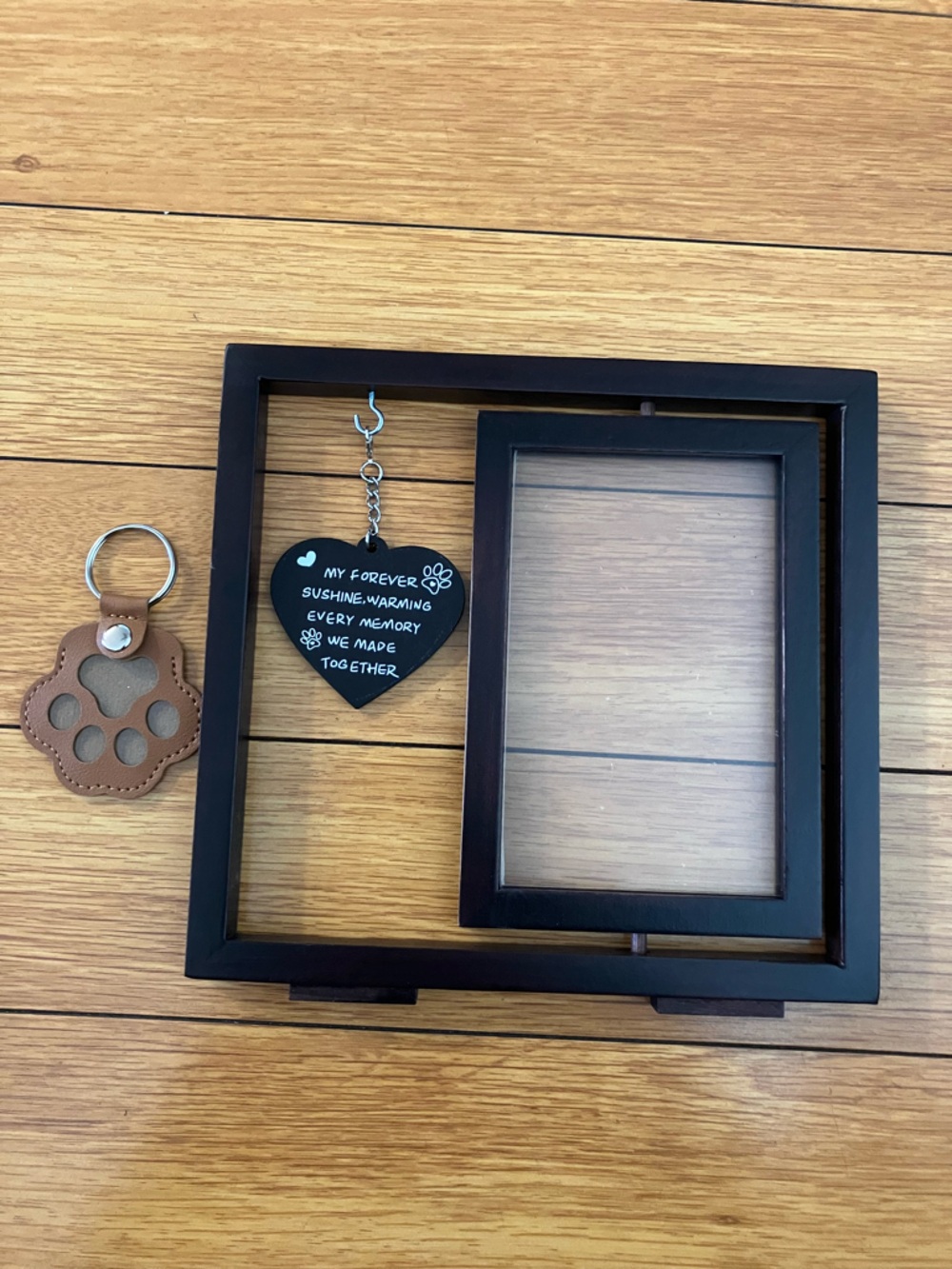 Black Double Picture Frame(4x6) with Heart Memorial Tag,keychain, New